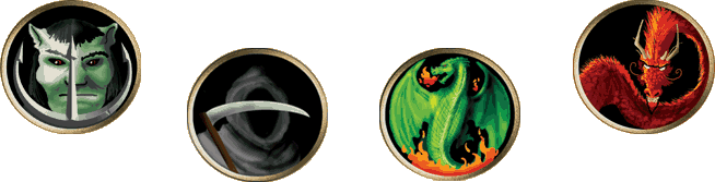 Demon, Grim Reaper, Green Dragon, Red Dragon